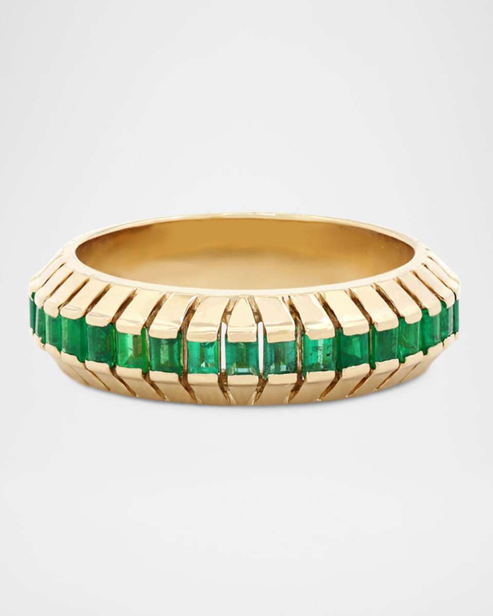 Merriyah Edge Emerald 18k White Gold Ring, Size 6